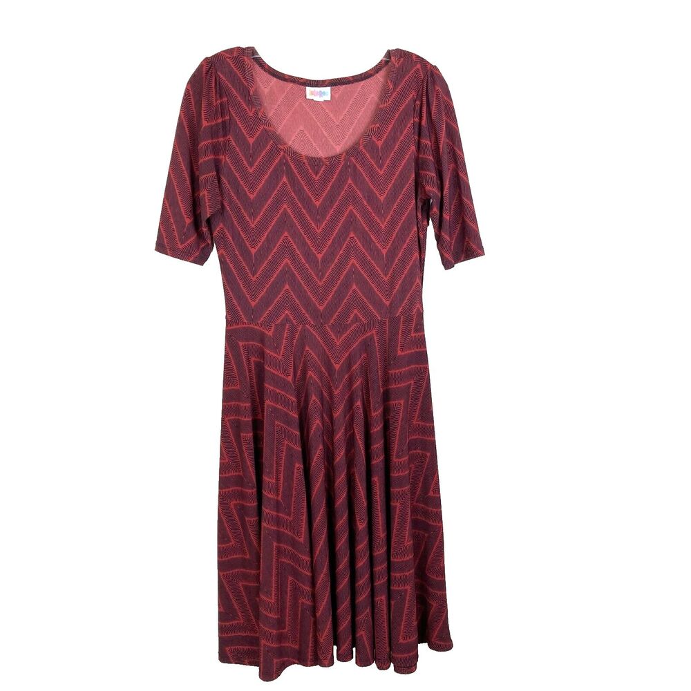 Lularoe Fit & Flare Midi Dress Size M Rust Orange Black Stretch Half Sleeve